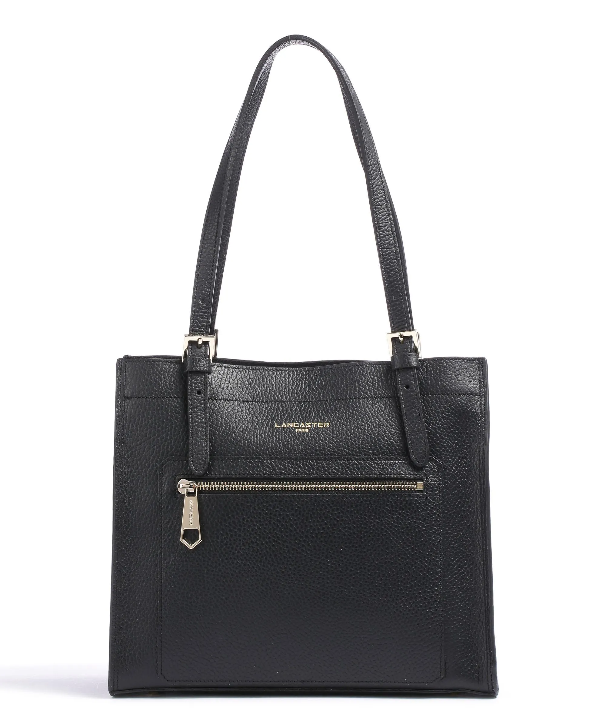  Lancaster Foulonne Double Borsa shopper pelle di vacchetta grana nero  