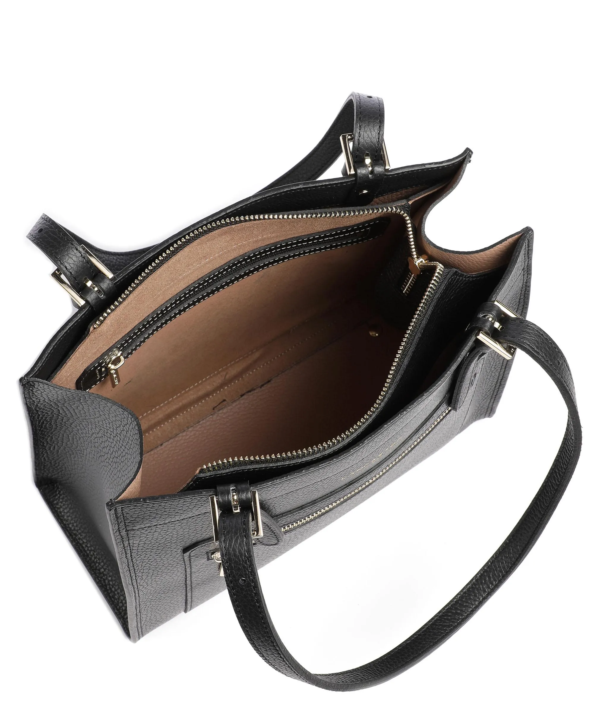  Lancaster Foulonne Double Borsa shopper pelle di vacchetta grana nero  