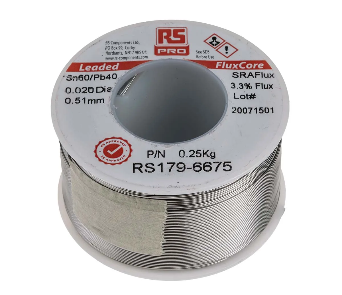 Lega saldante con piombo RS PRO, Ø 0.5mm, punto fusione 183°C, 250g