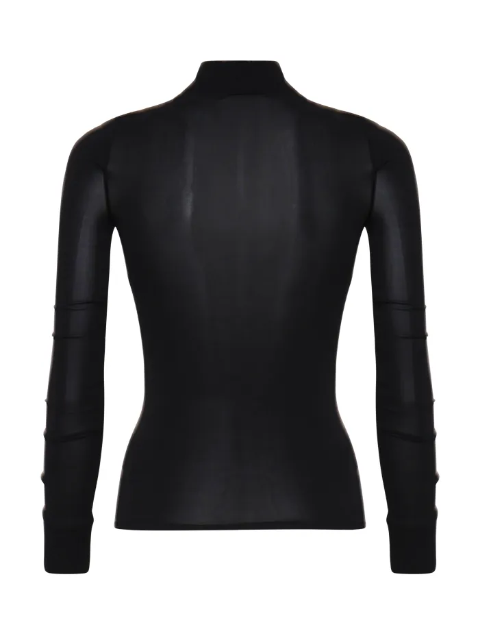 MAGLIA A COLLO ALTO ADERENTE CON TESSUTO SEMITRASPARENTE