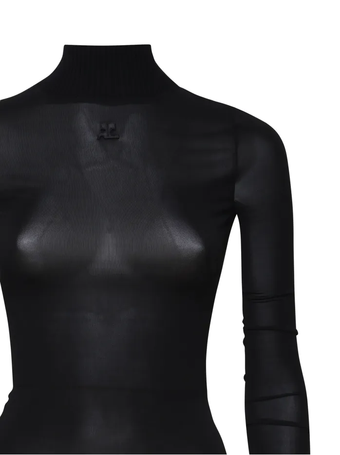 MAGLIA A COLLO ALTO ADERENTE CON TESSUTO SEMITRASPARENTE