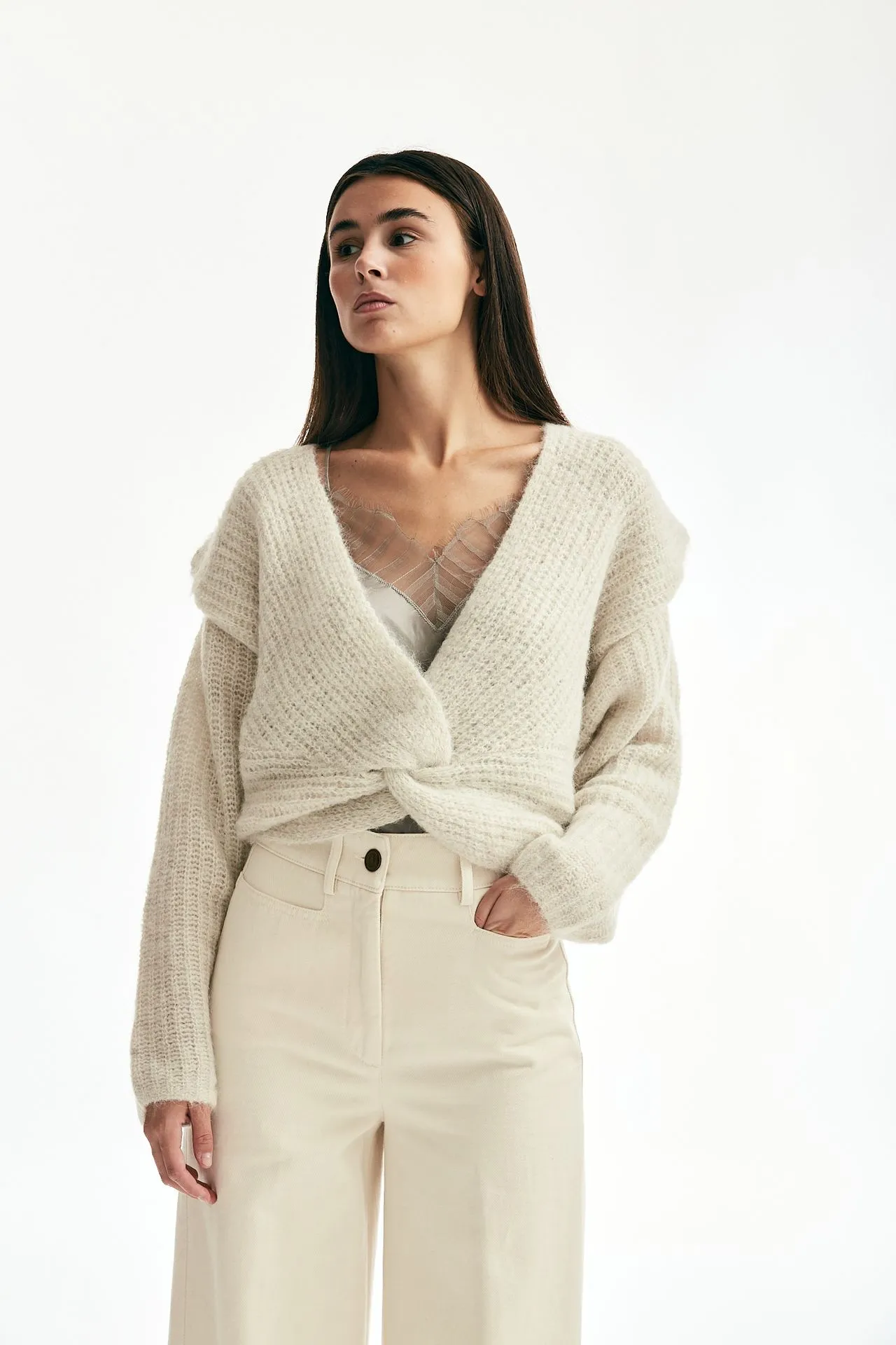 Maglia incrociata panna 