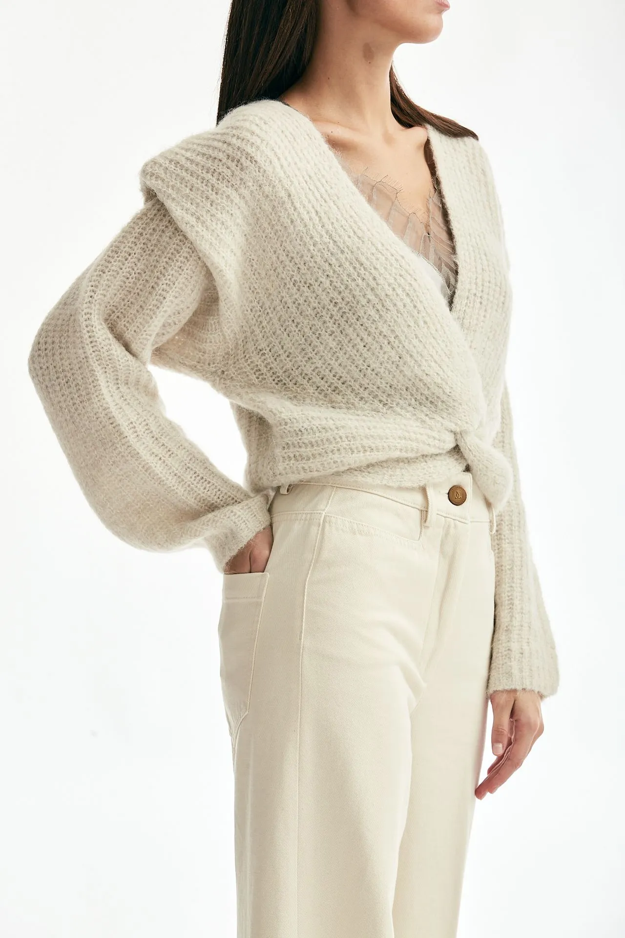 Maglia incrociata panna 