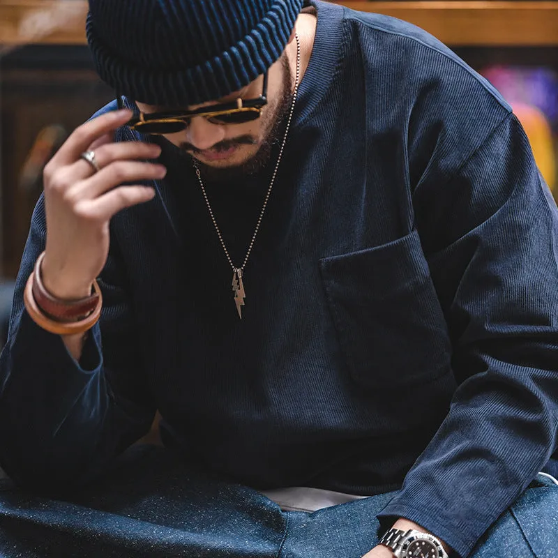Maglia stylish in velluto a coste e tessuto scamosciato con tasche autunno e inverno da uomo