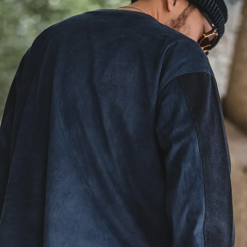 Maglia stylish in velluto a coste e tessuto scamosciato con tasche autunno e inverno da uomo