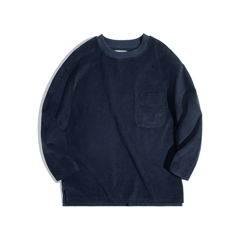 Maglia stylish in velluto a coste e tessuto scamosciato con tasche autunno e inverno da uomo