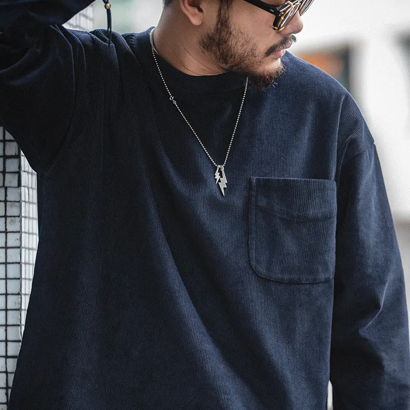 Maglia stylish in velluto a coste e tessuto scamosciato con tasche autunno e inverno da uomo