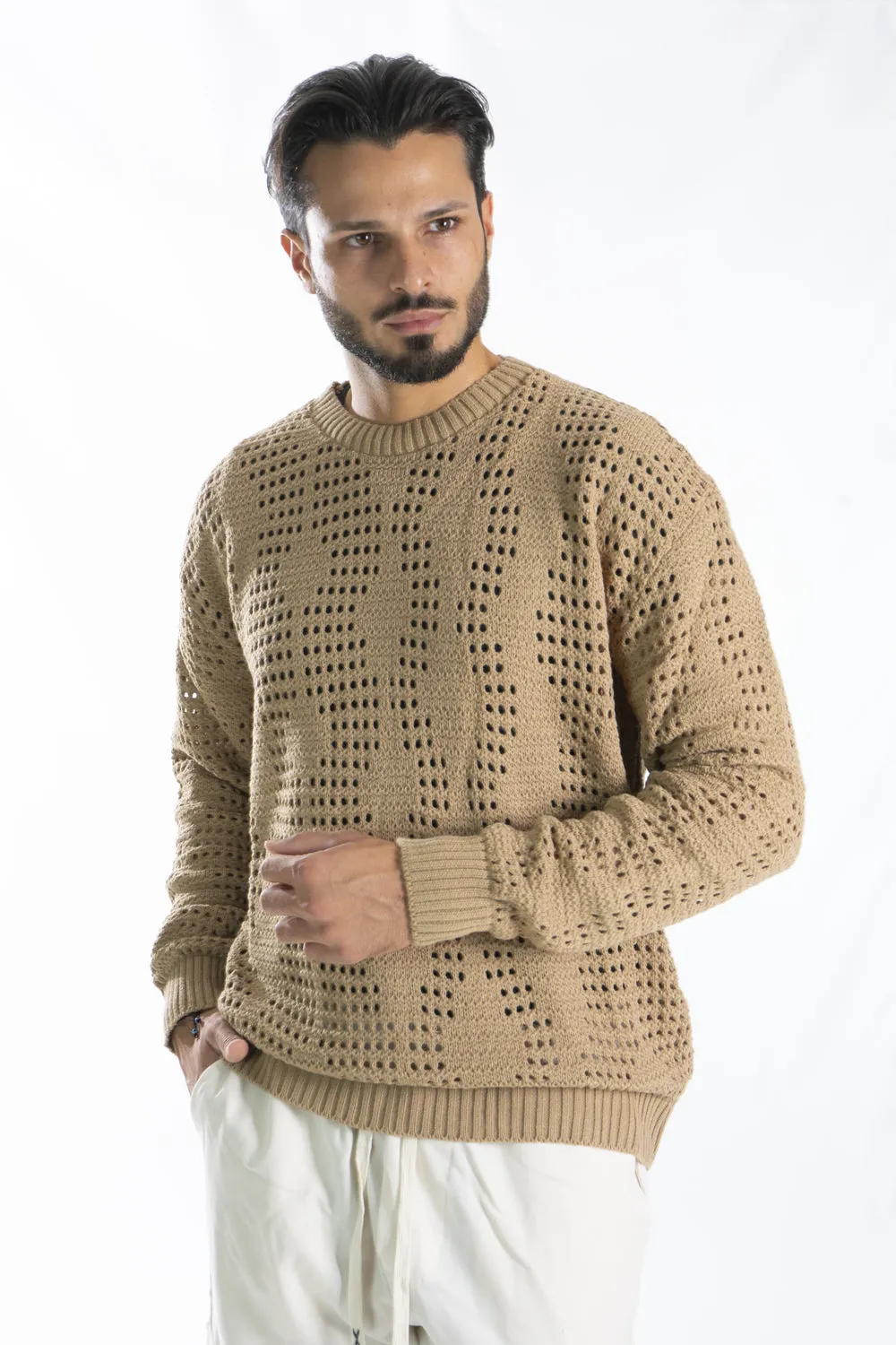 Maglione Uomo Traforato Girocollo Lana Art. Mg122