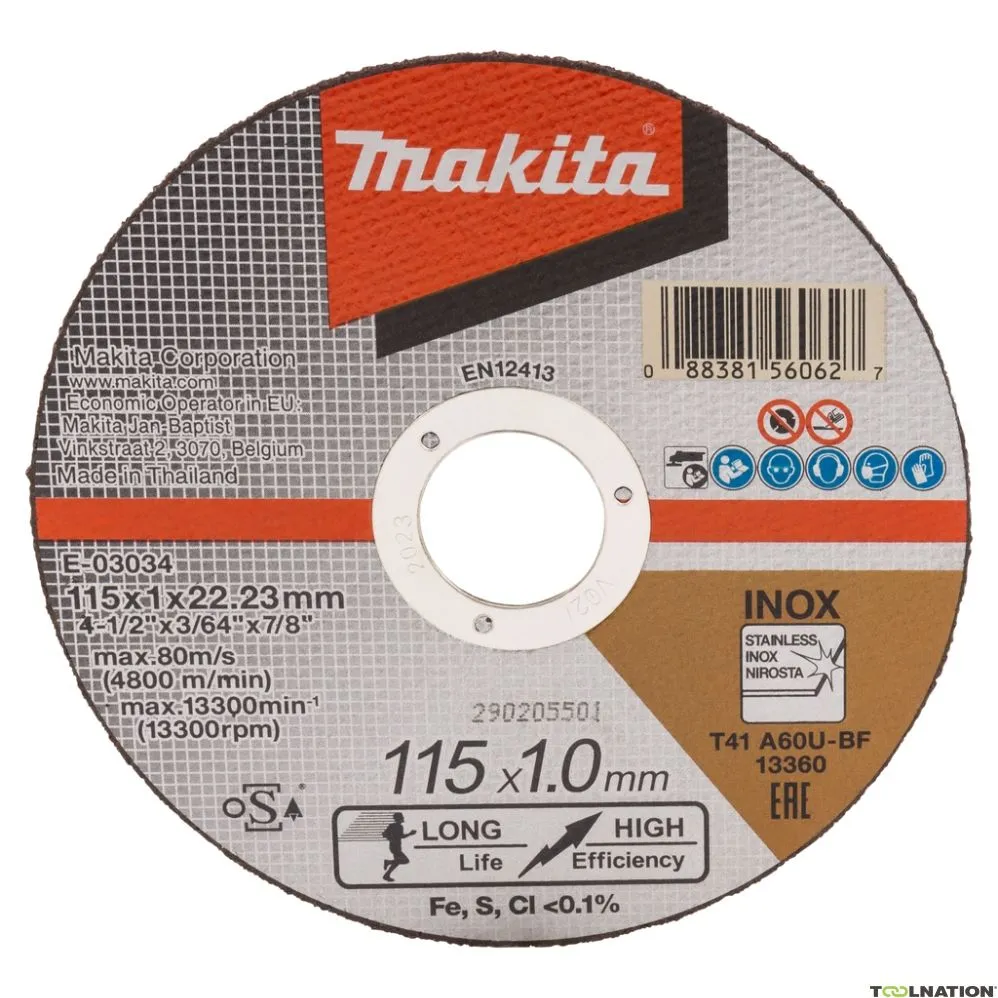Makita Accessori E-03034-25 Disco da taglio 115x22,23x1,0mm in acciaio inox