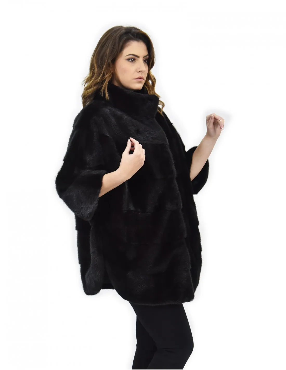 Mantella black pelliccia visone orizzontale 44-48 manica 3/4 pistagna 