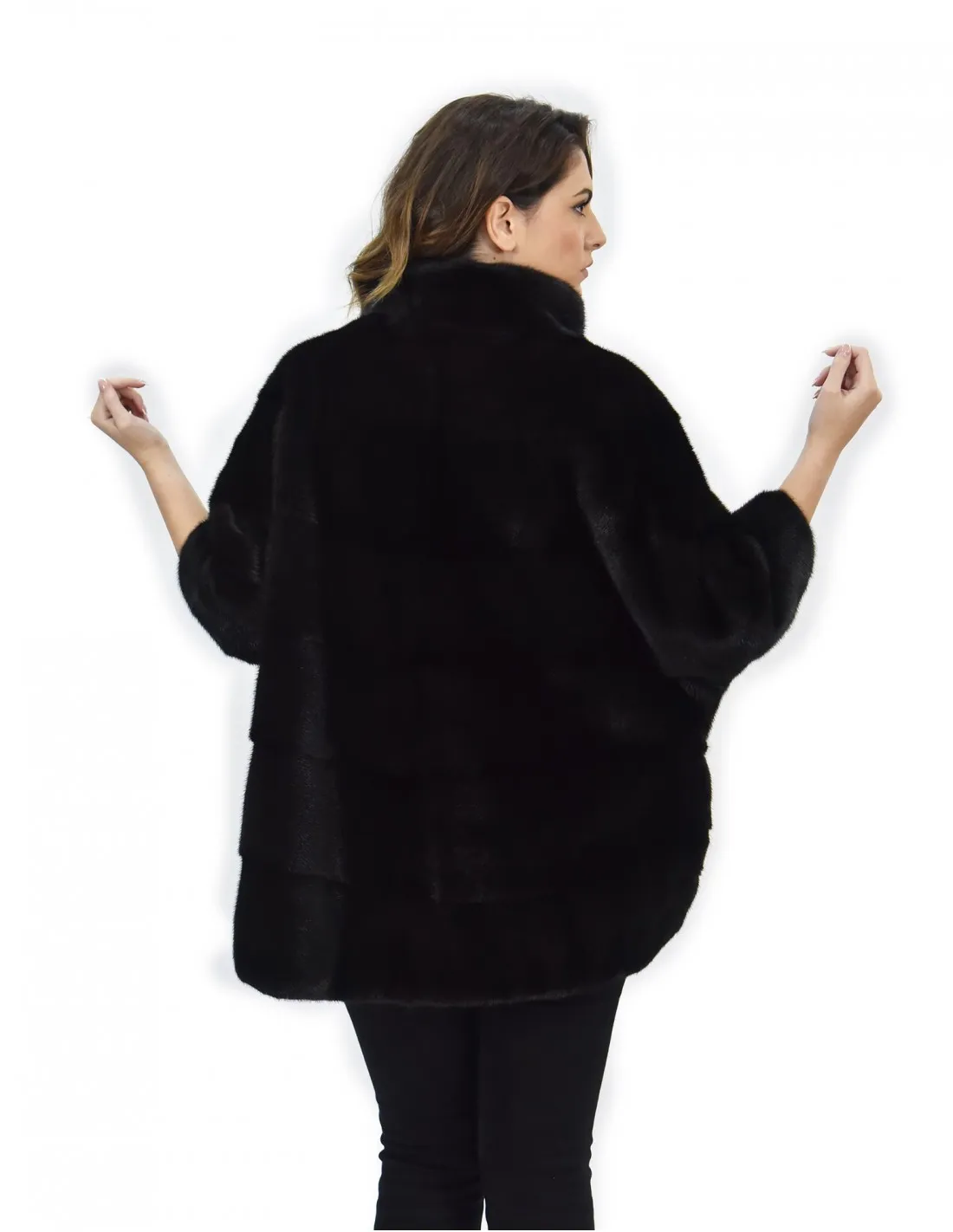Mantella black pelliccia visone orizzontale 44-48 manica 3/4 pistagna 
