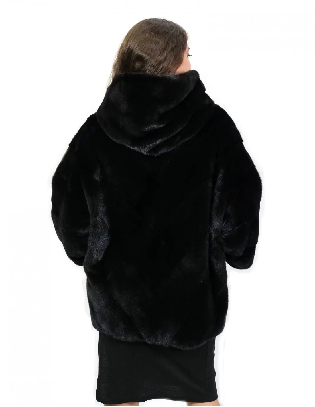 Mantella con manica e cappuccio 56 visone trasversale con tasche esterne morbida 