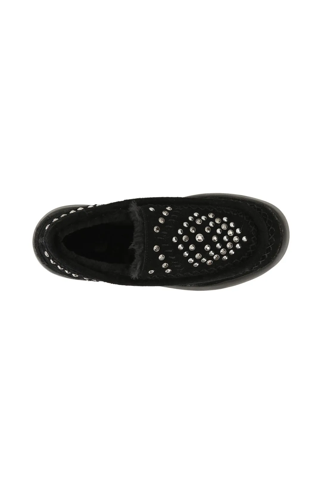 mocassino in pelle scamosciata con strass e borchie nero