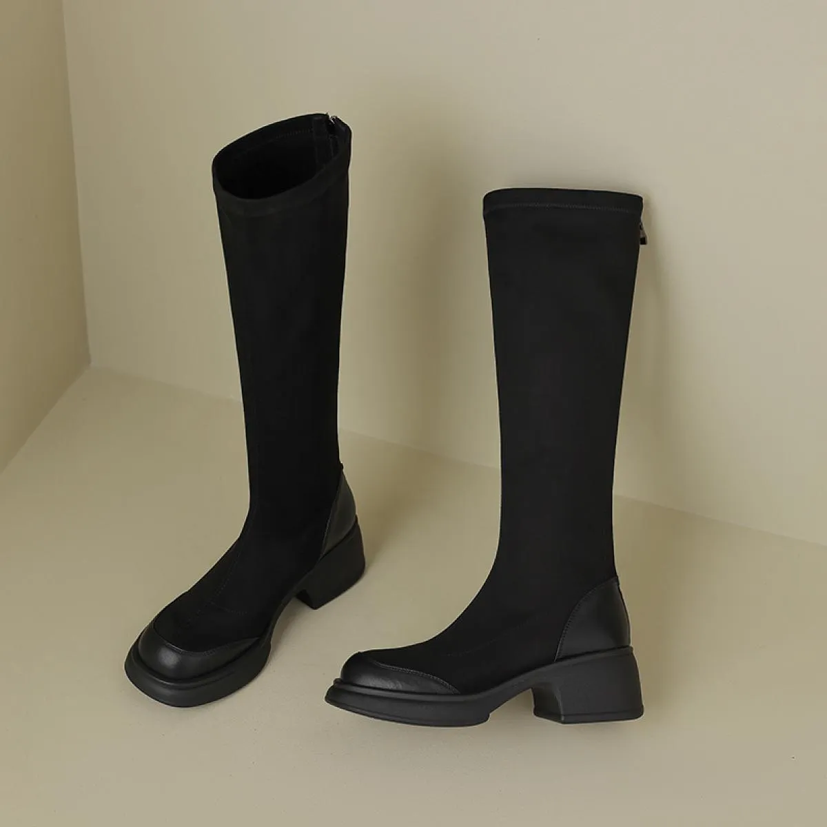Moda Donna Stivali alti al ginocchio Fresco conciso Vera pelle Tacchi alti spessi Piattaforme Scarpe casual Donna Taglia 34 40