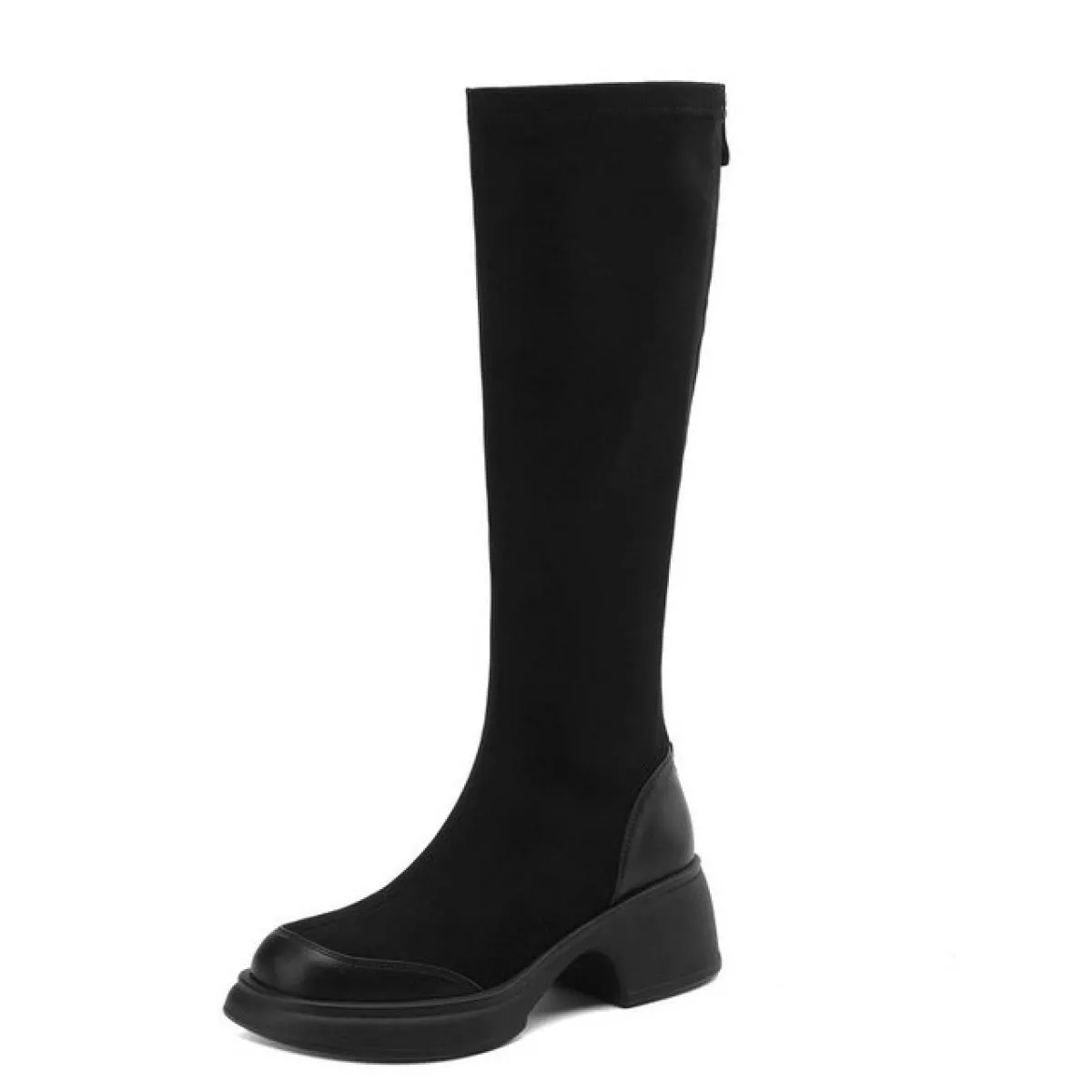 Moda Donna Stivali alti al ginocchio Fresco conciso Vera pelle Tacchi alti spessi Piattaforme Scarpe casual Donna Taglia 34 40