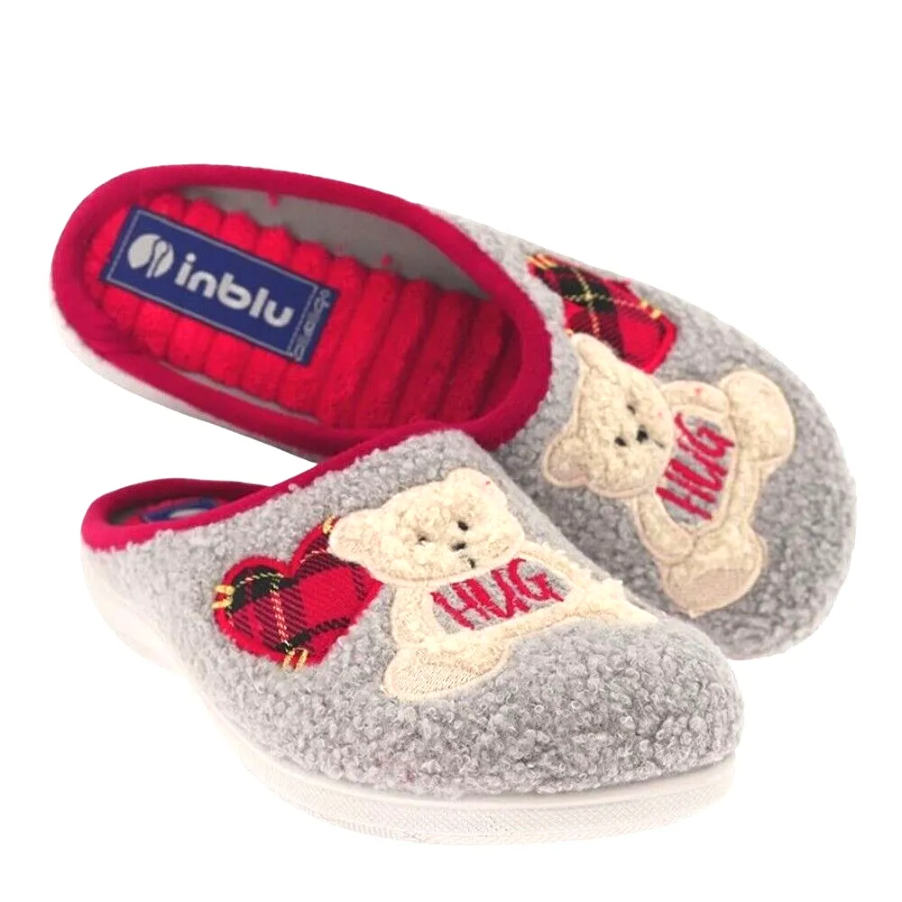 Pantofole da Donna - INBLU Art. EC95 GRIGIO orsetto e cuore a fantasia