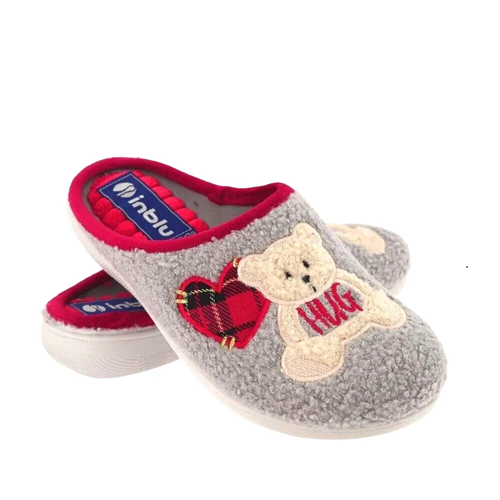 Pantofole da Donna - INBLU Art. EC95 GRIGIO orsetto e cuore a fantasia
