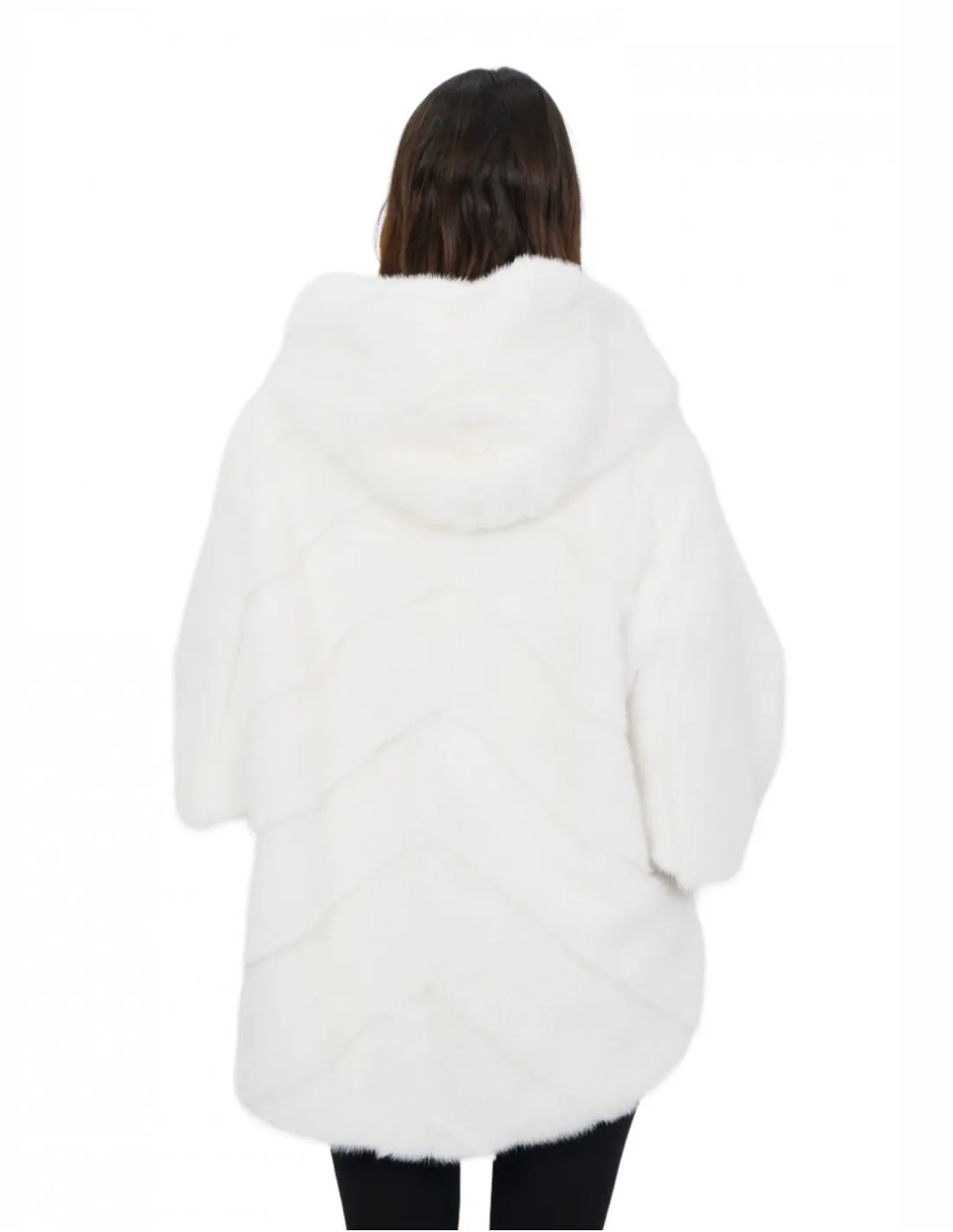 Pelliccia visone taglia 48 bianco mantella lungo 76 centimetri cappuccio donna 