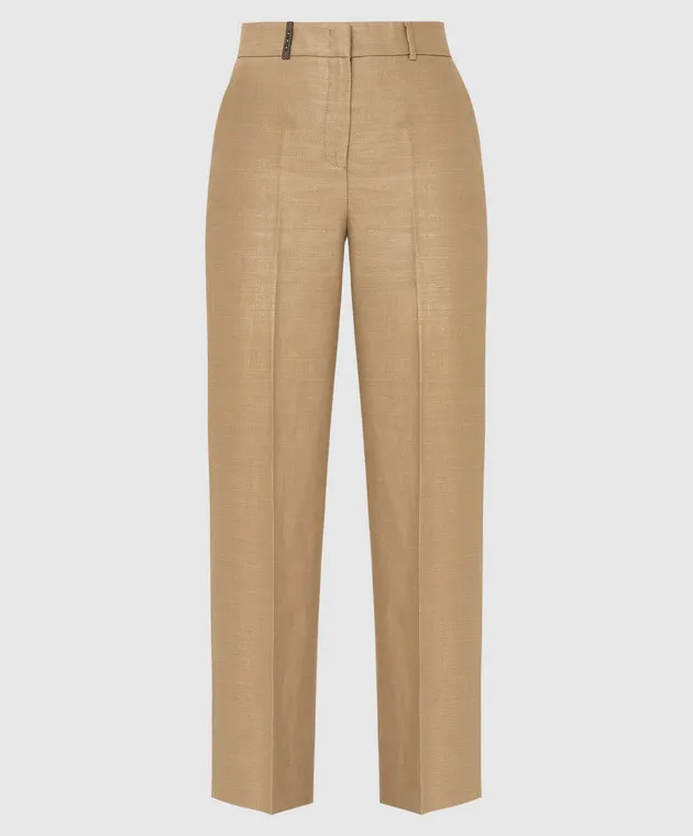 Peserico Pantaloni beige in lino e seta P0421002125