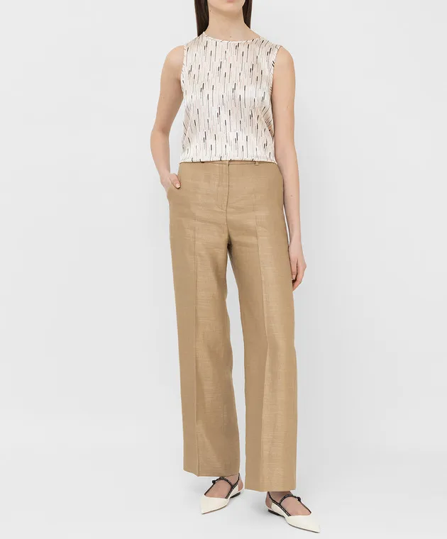 Peserico Pantaloni beige in lino e seta P0421002125