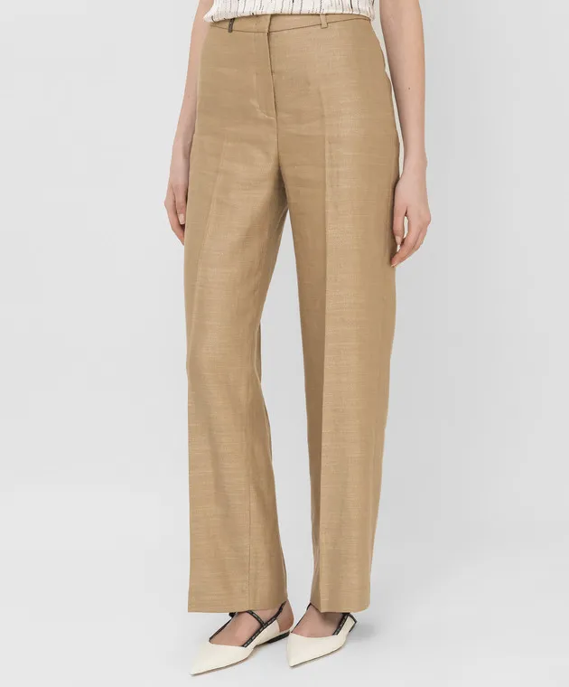 Peserico Pantaloni beige in lino e seta P0421002125
