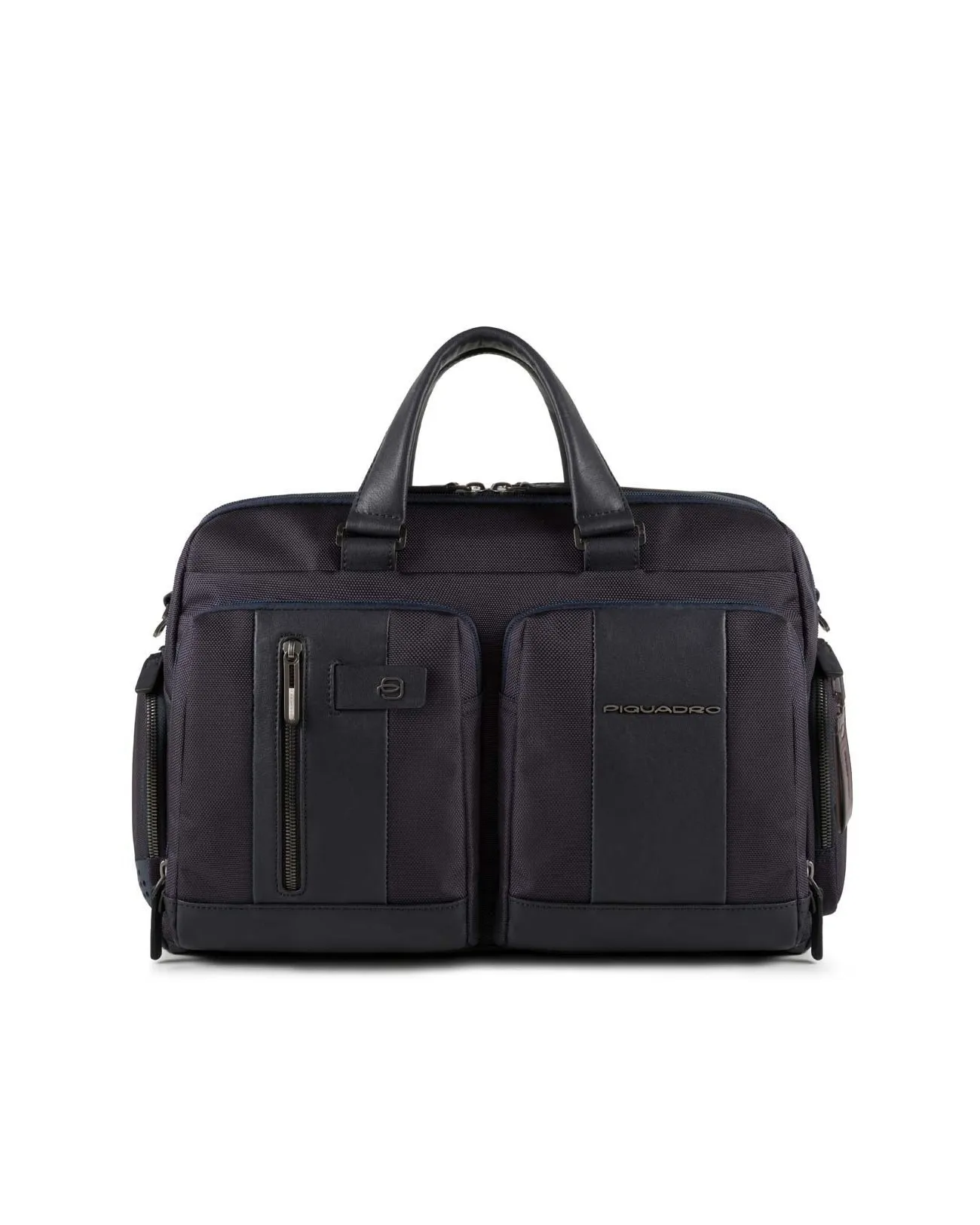 PIQUADRO - Cartella 2 manici in pelle e tessuto 2 comparti - Blu - CA4441BR/BLU | Studioarch.com