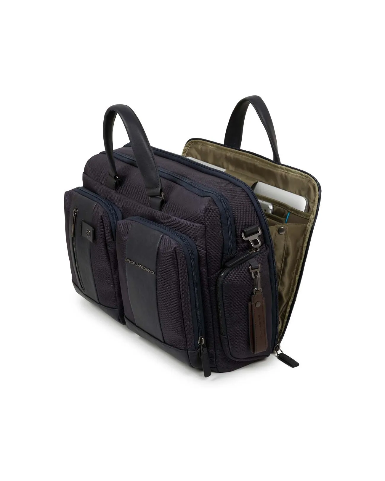 PIQUADRO - Cartella 2 manici in pelle e tessuto 2 comparti - Blu - CA4441BR/BLU | Studioarch.com
