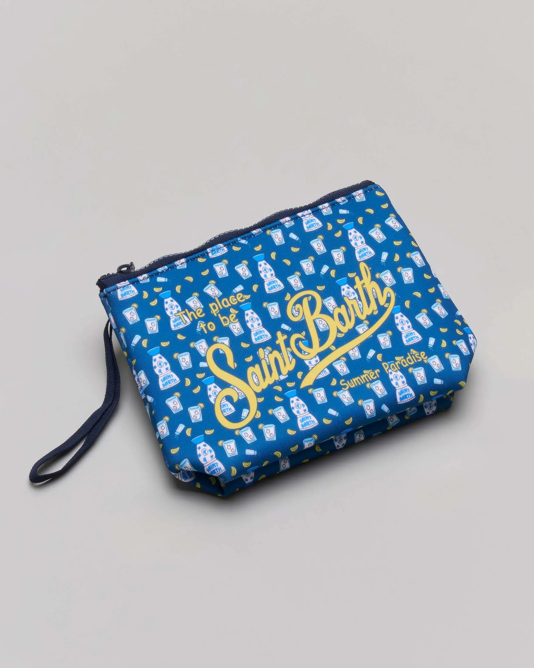 Pochette blu in neoprene con stampa Tequila sale e limone