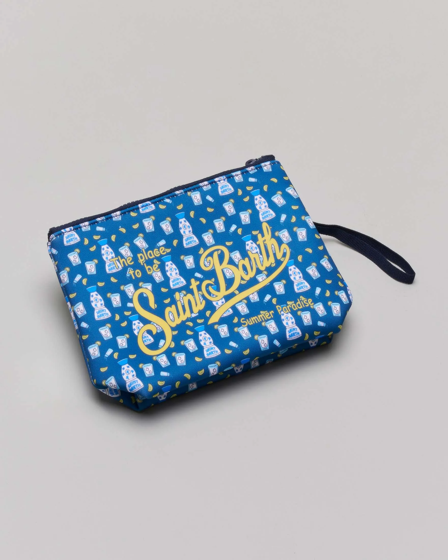 Pochette blu in neoprene con stampa Tequila sale e limone