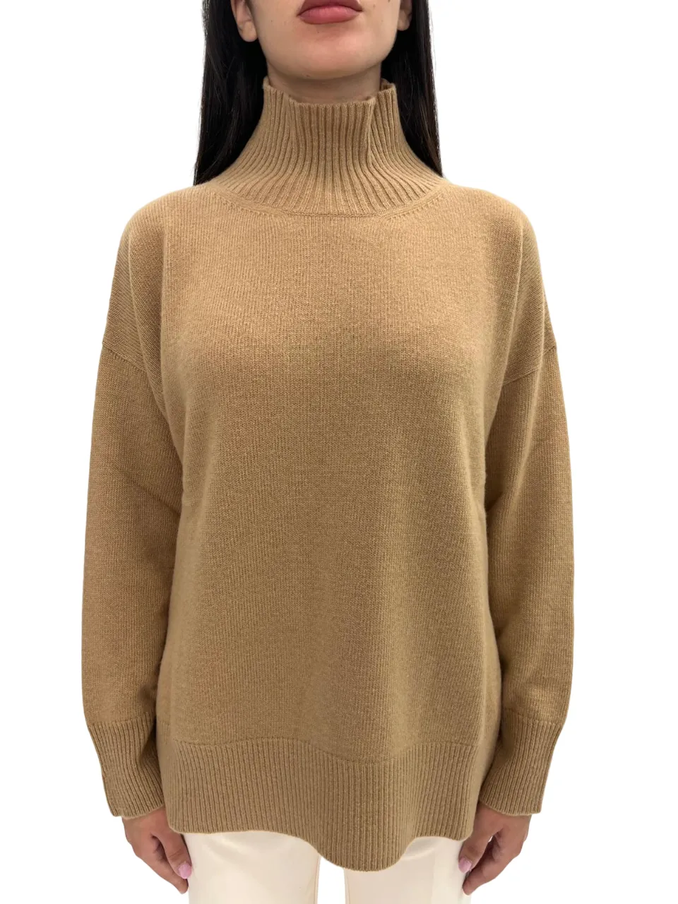 ROBERTO COLLINA   MAGLIA A COLLO ALTO CAMMELLO IN CASHMERE E LANA