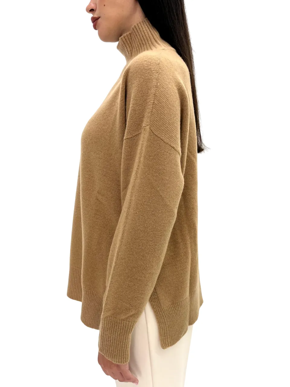 ROBERTO COLLINA   MAGLIA A COLLO ALTO CAMMELLO IN CASHMERE E LANA