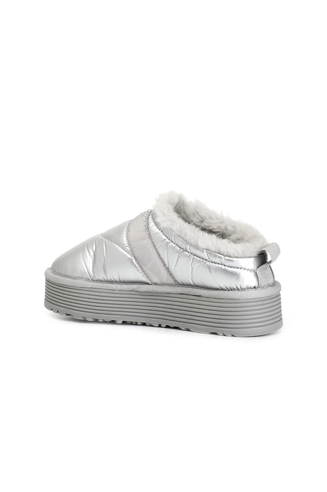 sabot in nylon con nastro logo strass argento