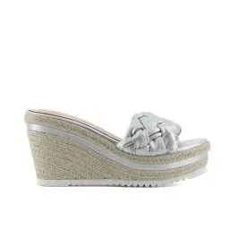 Sandali argento con zeppa in corda con maxi fascia intrecciata