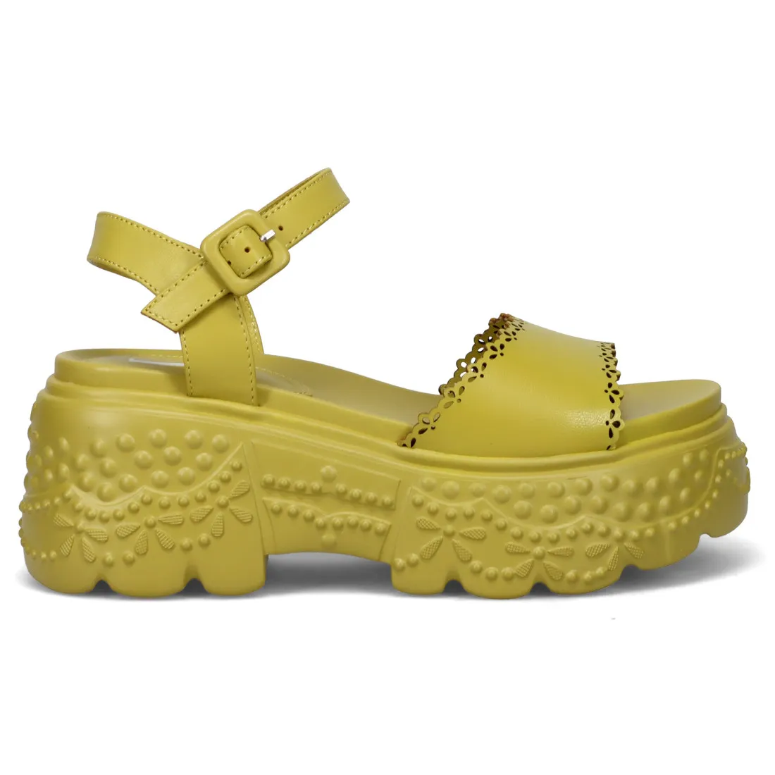 Sandalo da donna Jeannot giallo con zeppa decorata
