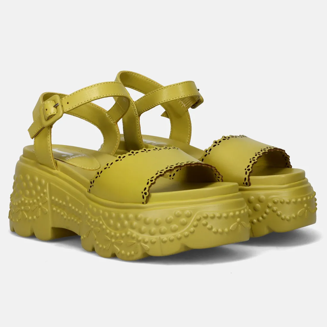 Sandalo da donna Jeannot giallo con zeppa decorata