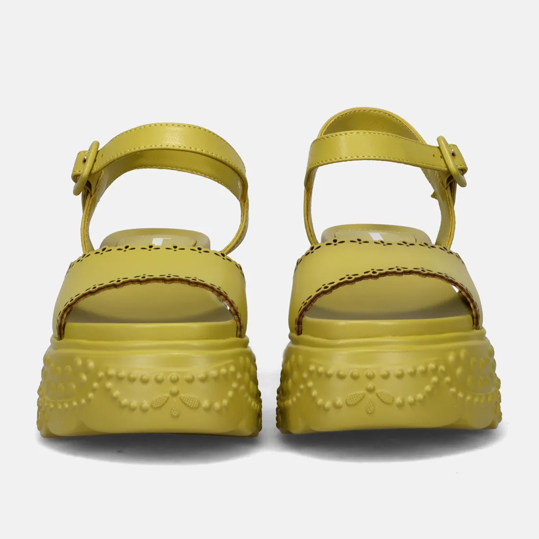 Sandalo da donna Jeannot giallo con zeppa decorata