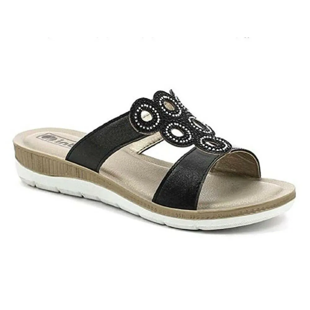 Scarpa donna INBLU - Art. BV14   ciabatta nero con strass confort