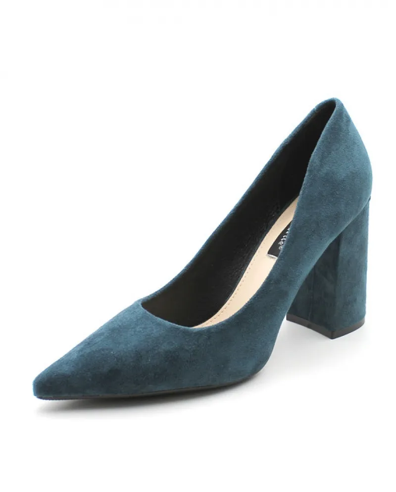 Scarpe da donna di moda superficiale Scarpe da donna traspiranti Flock Tacchi alti Scarpe a punta Tacco quadrato Donna Pompe Nuo