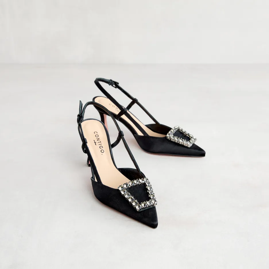 Slingback Nera in Raso