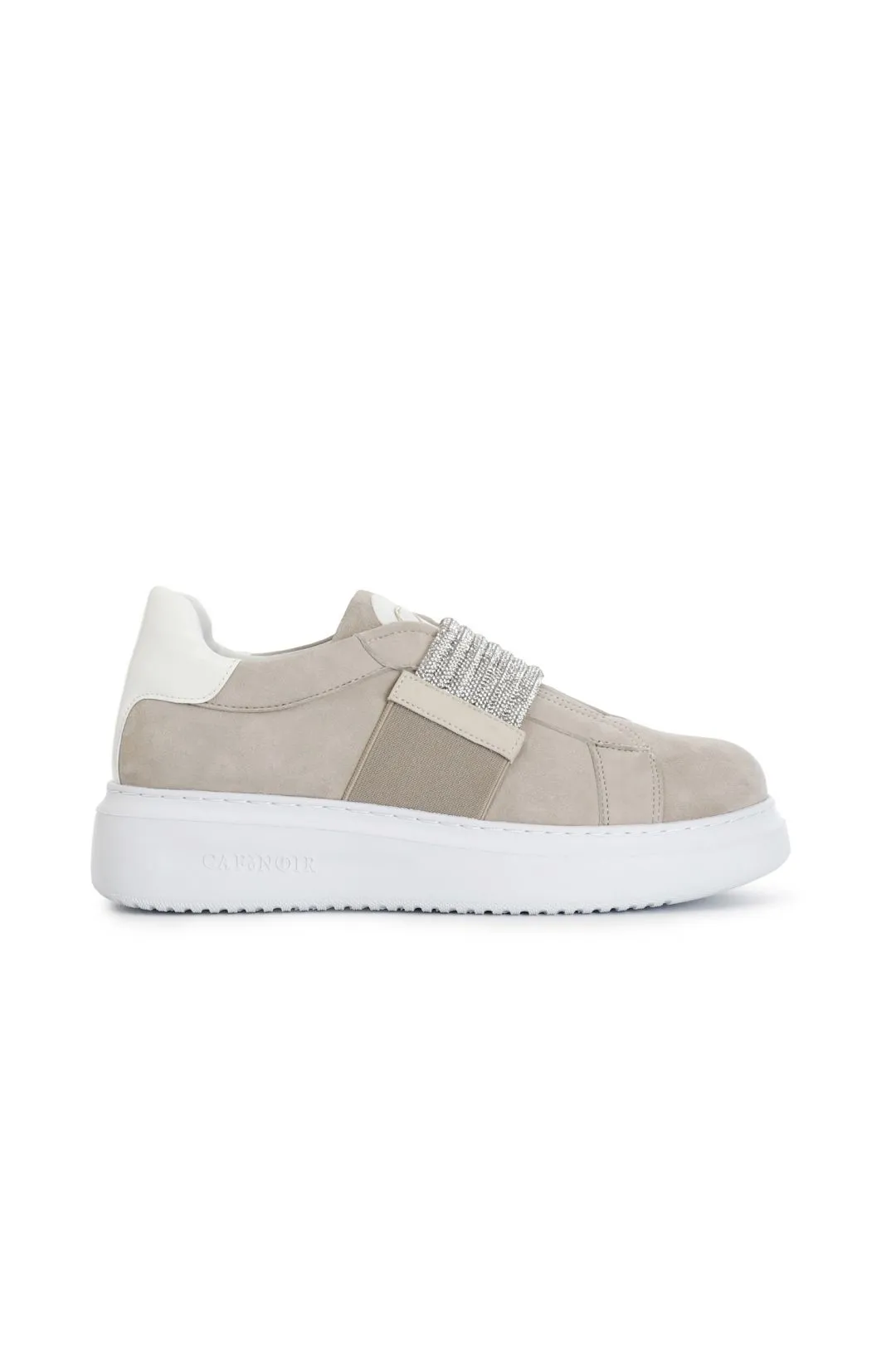 slip-on in camoscio con fascia strass ecru