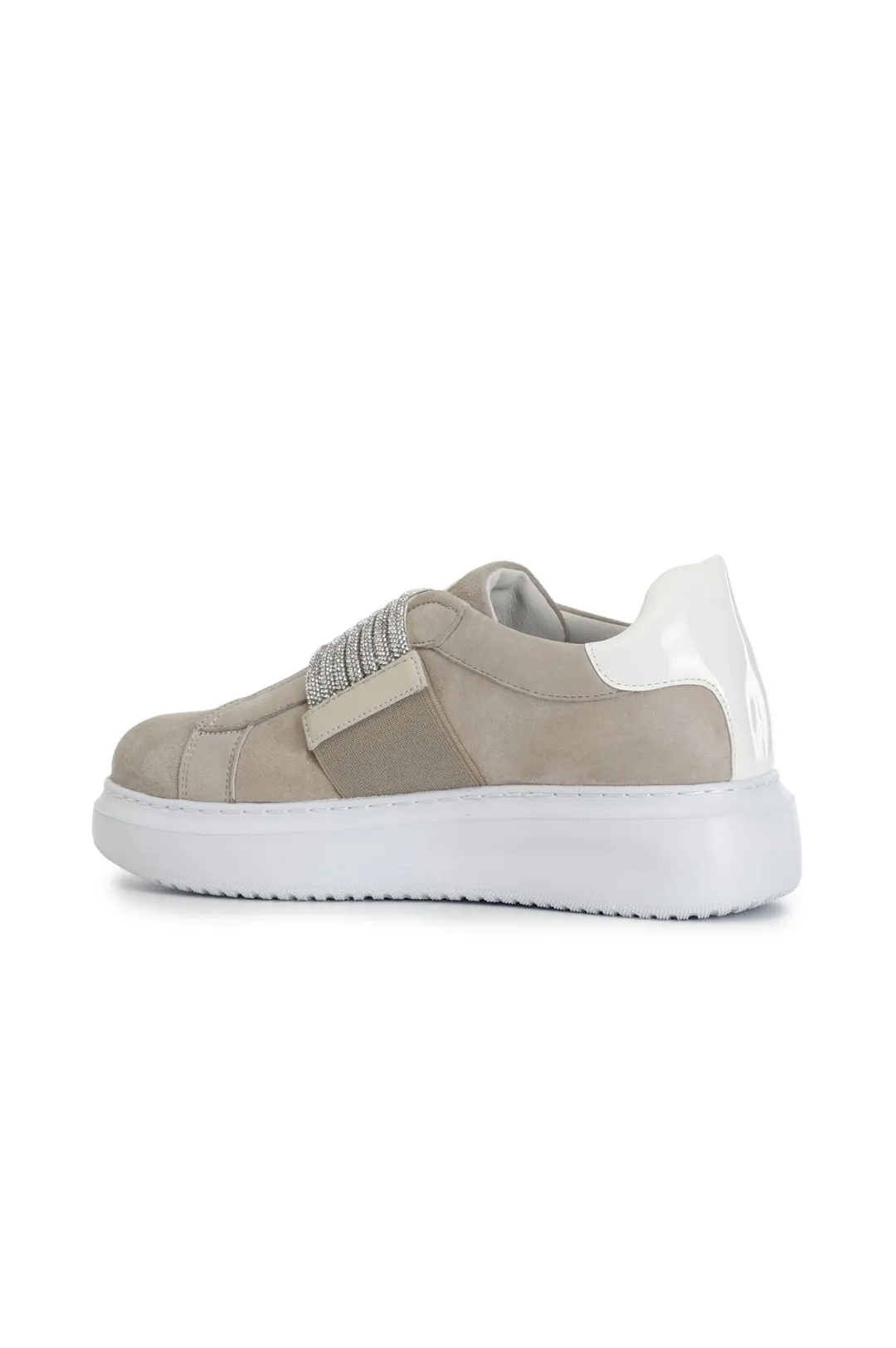 slip-on in camoscio con fascia strass ecru