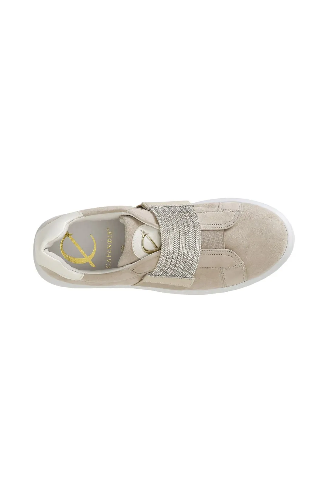 slip-on in camoscio con fascia strass ecru