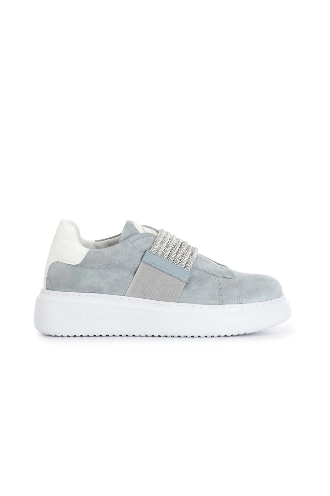 slip-on in camoscio con fascia strass jeans