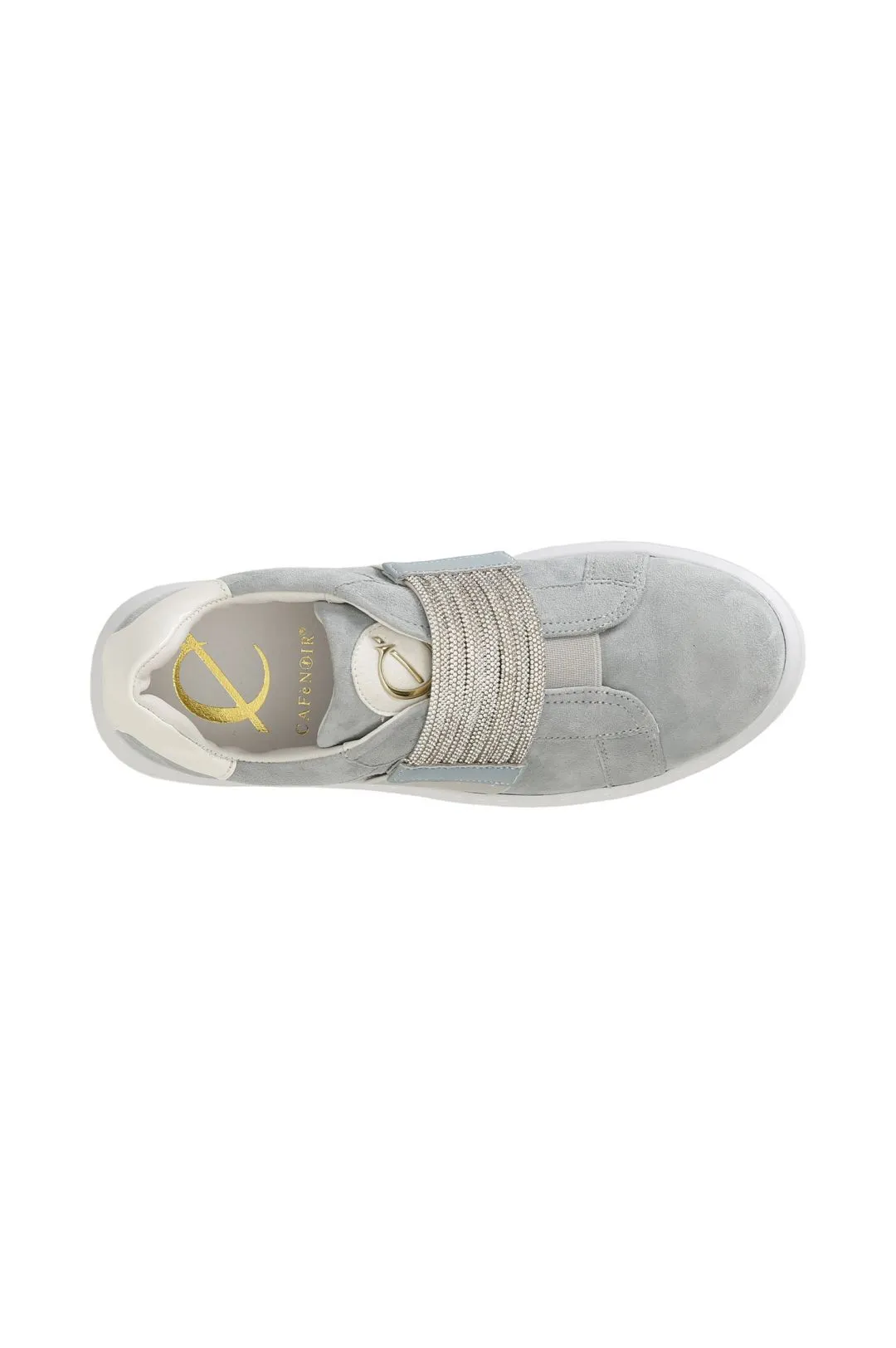 slip-on in camoscio con fascia strass jeans