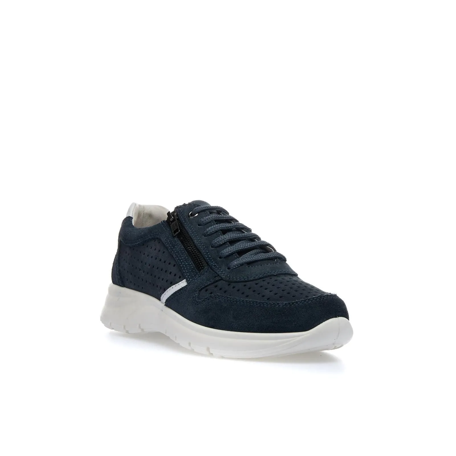 Sneakers blu uomo in pelle scamosciata con zip