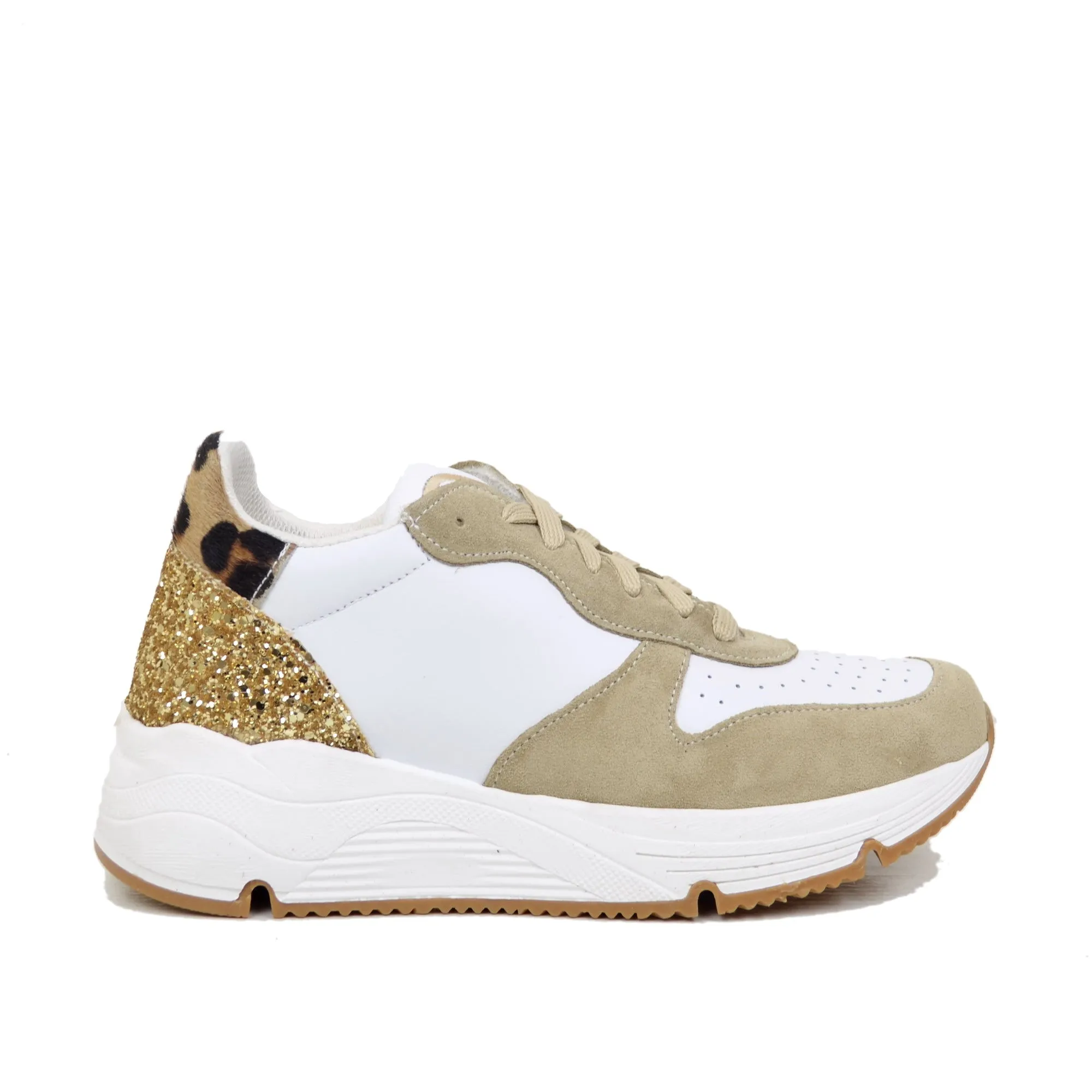 Sneakers Donna con Glitter Pelle Scamosciata animalier