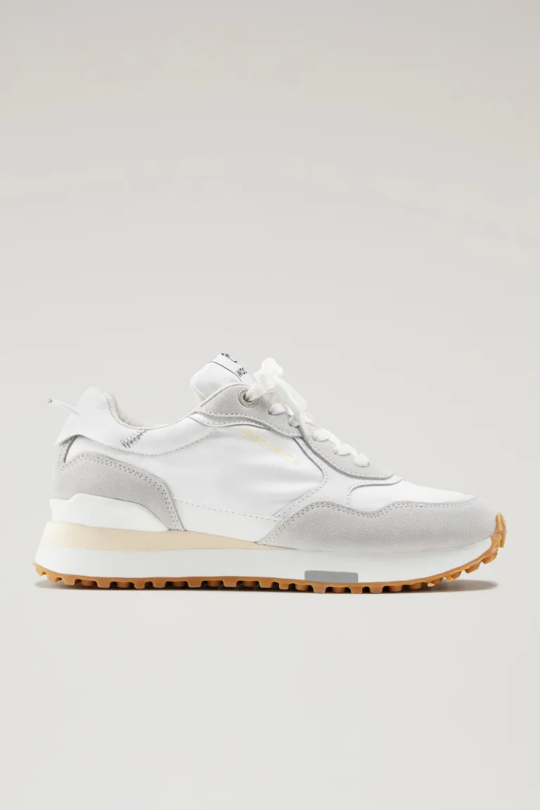 Sneakers Retro in pelle con dettagli in nylon                                                                                Whi