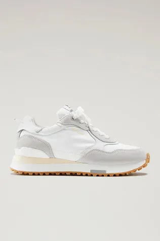 Sneakers Retro in pelle con dettagli in nylon                                                                                Whi