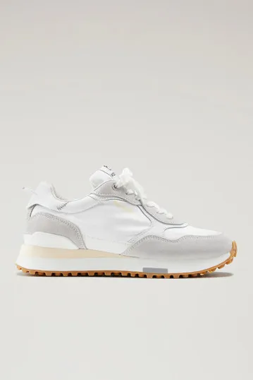 Sneakers Retro in pelle con dettagli in nylon                                                                                Whi