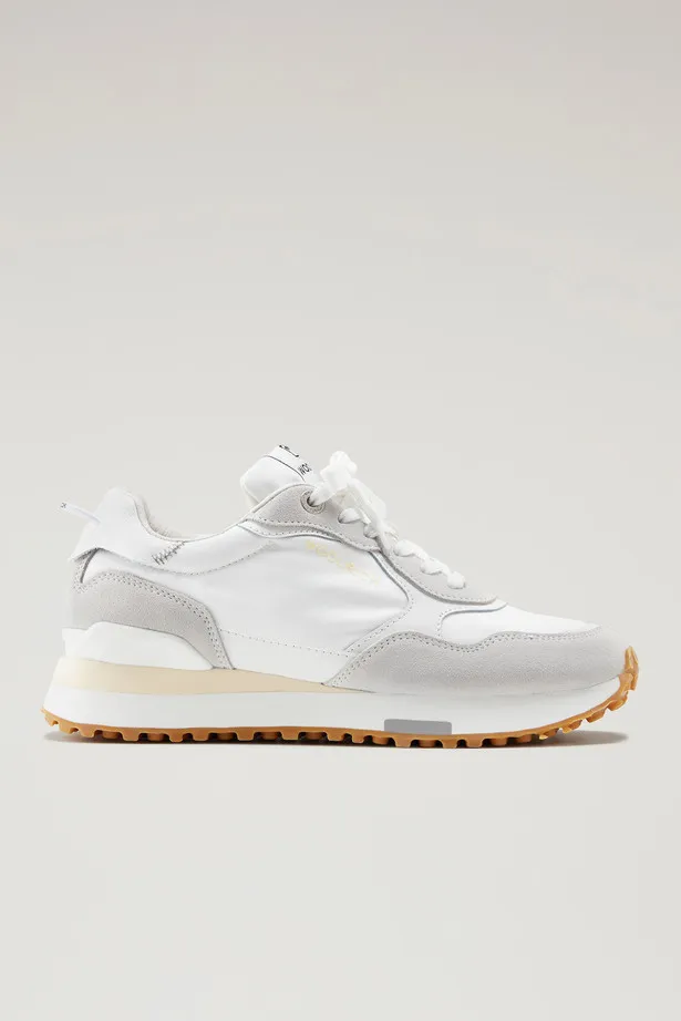 Sneakers Retro in pelle con dettagli in nylon                                                                                Whi